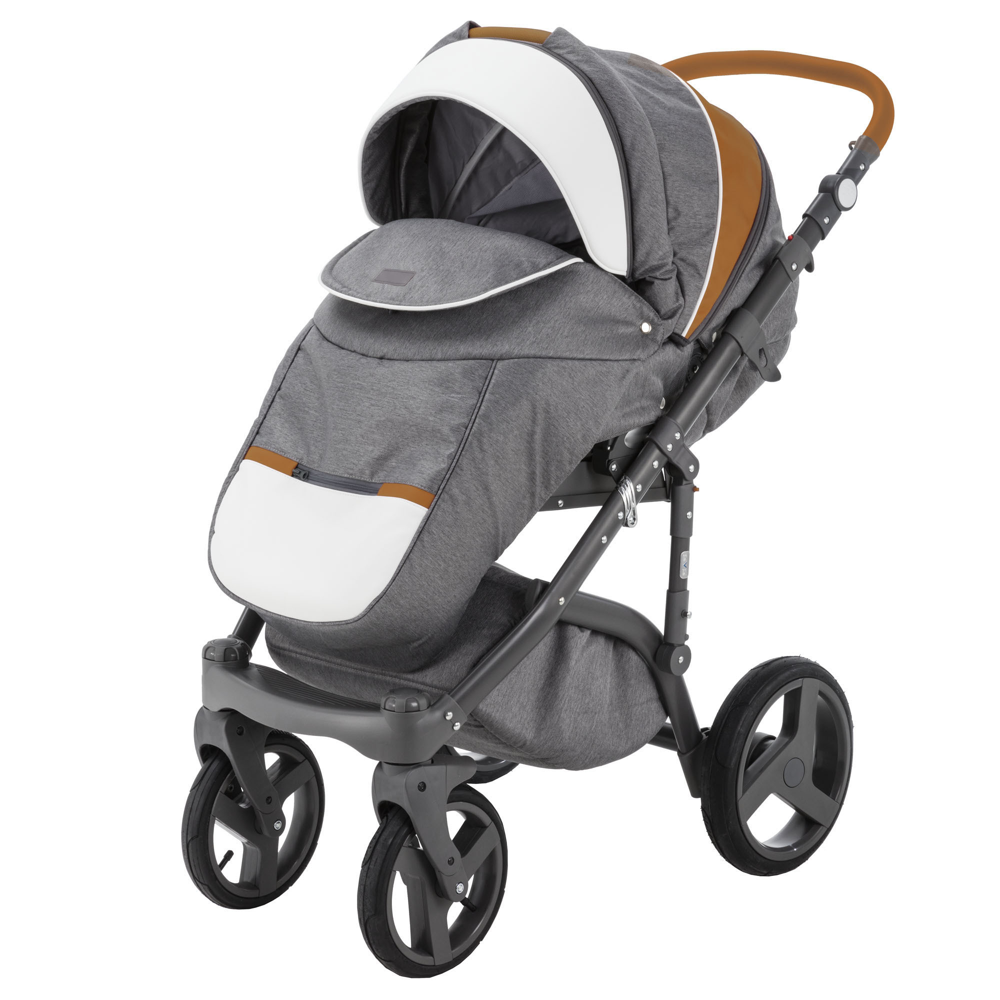 Коляска 3в1 BeBe-mobile Ravenna Sport V108 Темно-серый+Белая кожа+Карамельная кожаная отделка - фото 2