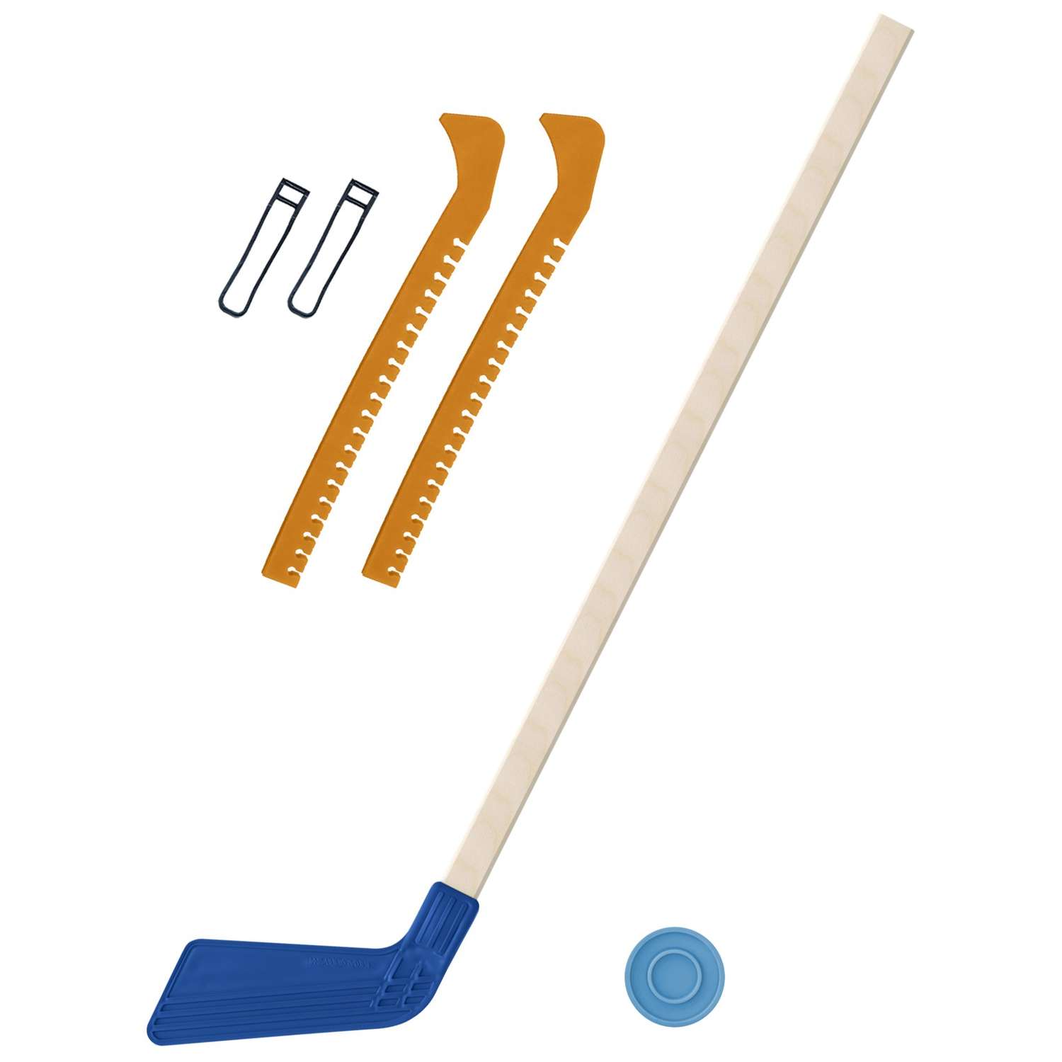 Набор для хоккея Задира Клюшка хоккейная детская синяя 80 см + шайба + Чехлы для коньков желтые - фото 1