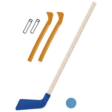 Набор для хоккея Задира Клюшка хоккейная детская синяя 80 см + шайба + Чехлы для коньков желтые