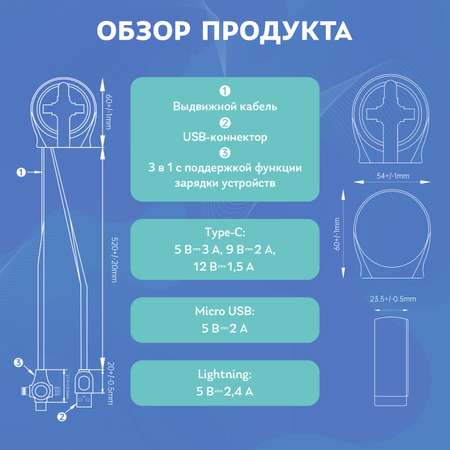 Зарядный кабель Disney выдвижной Любимые герои USB - Type-C, Micro USB, Lightning QS-C01