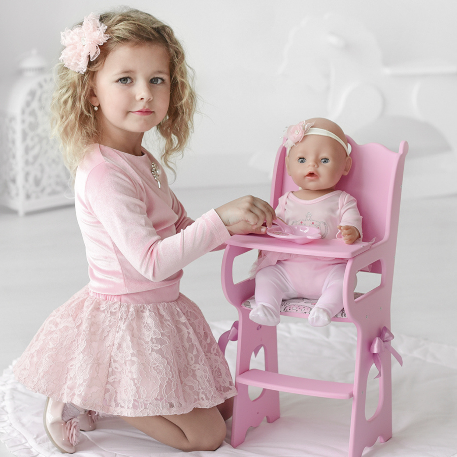 Стульчик Мега Тойс для кормления кукол с мягким сиденьем Diamond Princess деревянный 72119 - фото 4