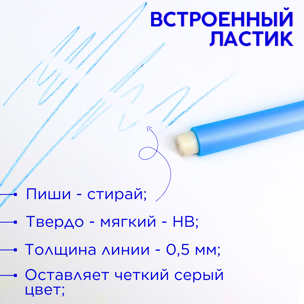 Карандаш вечный CANBI цветной с ластиком набор из 12 шт - фото 5