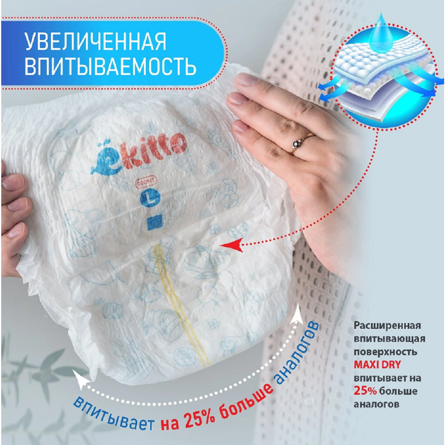 Подгузники-трусики Ekitto 6 размер XXL ультратонкие для новорожденных детей от 15-20 кг 96 шт - фото 10
