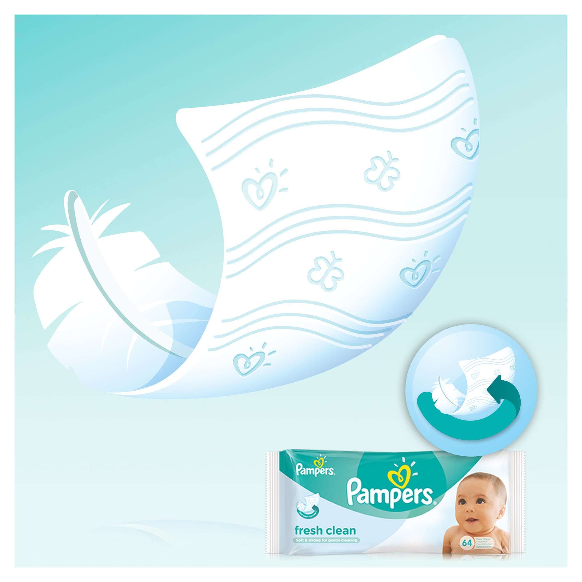 Салфетки Pampers Baby Fresh Clean, влажные сменный блок 128 шт. - фото 6