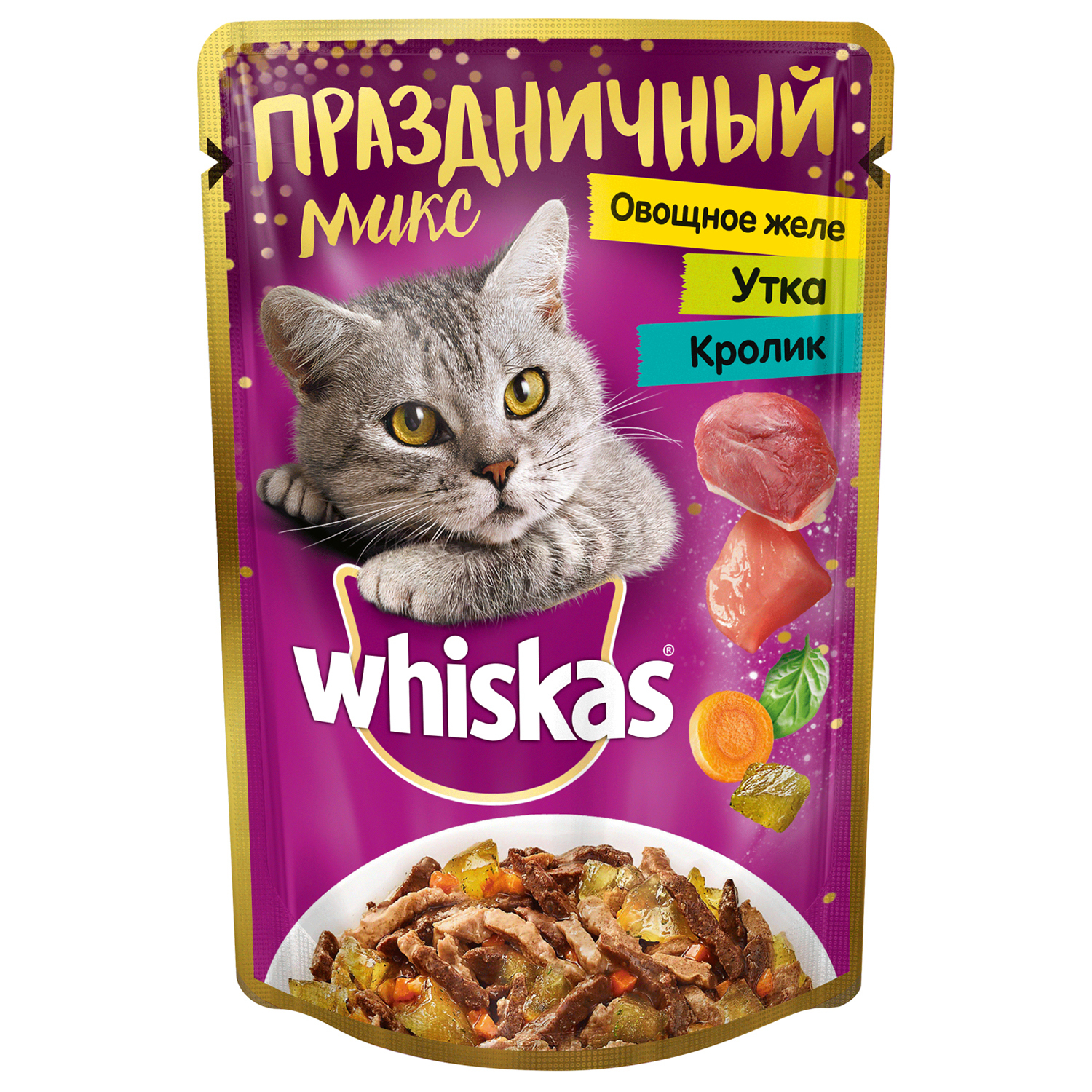 Корм влажный для кошек Whiskas 85г утка-кролик в овощном желе пауч - фото 1