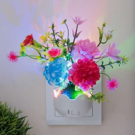 Ночник RISALUX «Розовые цветы» LED RGB 5х8х12 см