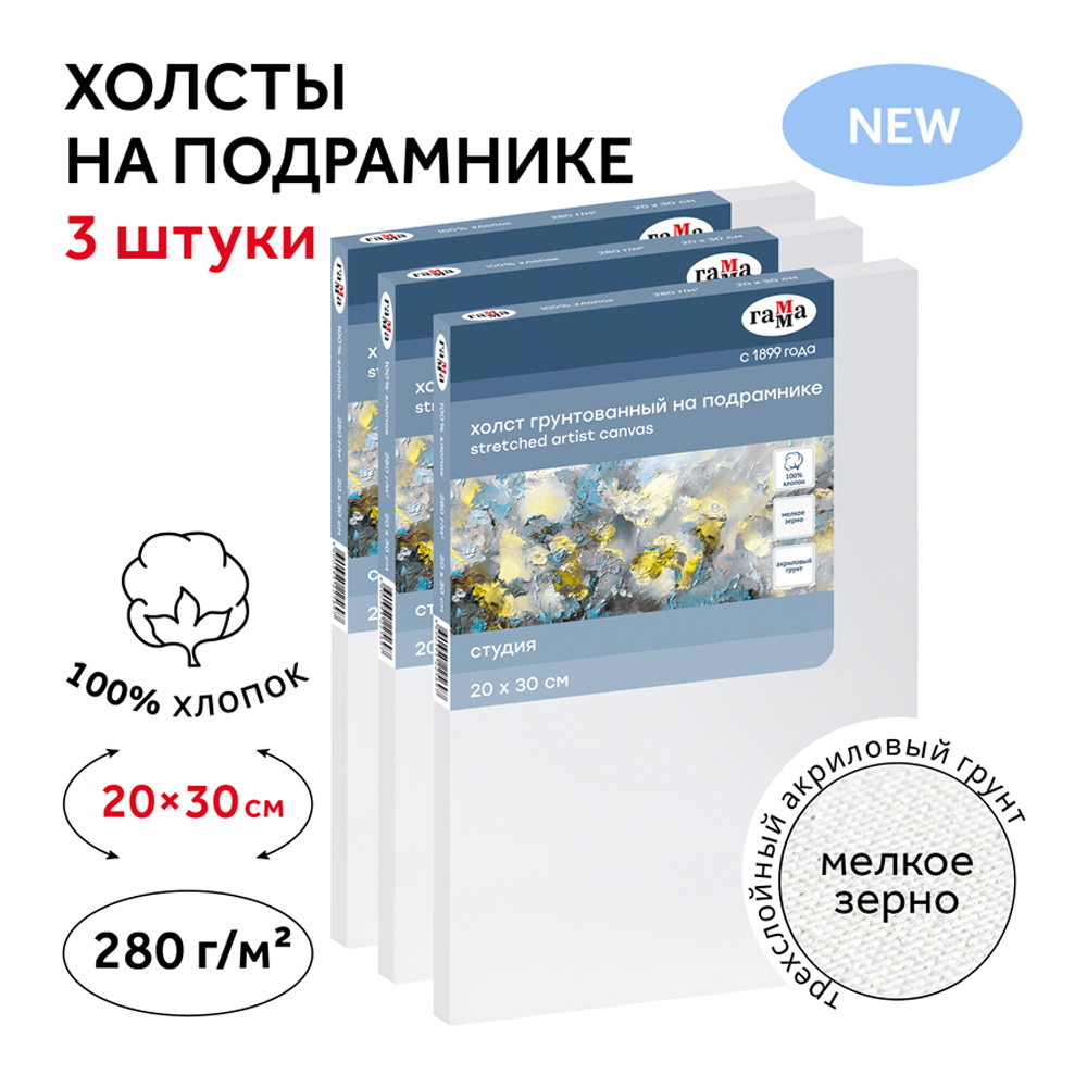 Набор холстов на подрамнике Гамма Студия 3 шт 20х30см 100% хлопок 280г/м2 мелкое зерно - фото 3