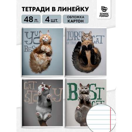 Тетрадь SCHOOLFORMAT 48 листов А5+ линейка лапы кота