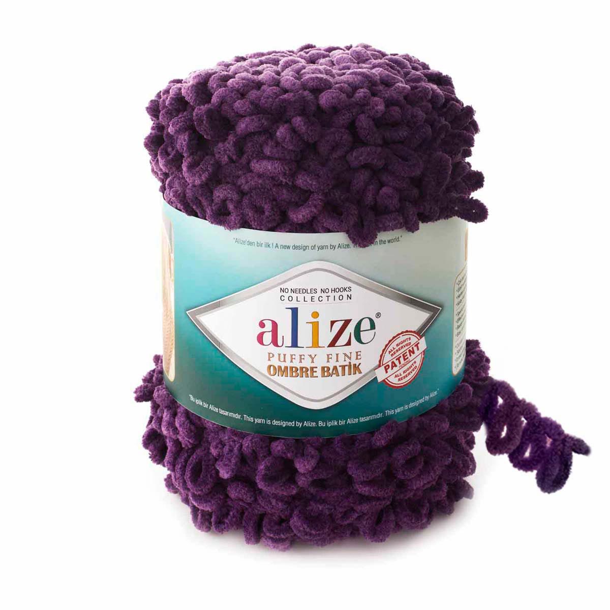 Пряжа для вязания Alize puffy fine ombre batik 500 гр 73 м микрополиэстер мягкая 7277 сиреневый 1 моток - фото 3