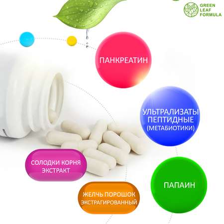 Панкреатин с метабиотиками Green Leaf Formula ферменты для пищеварения для микрофлоры кишечника 2 банки