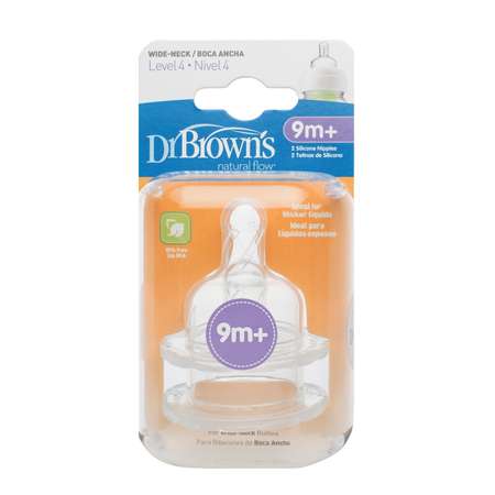 Набор силиконовых сосок Dr Brown's для бутылочек с широким горлышком (от 1 года, 2 шт.)