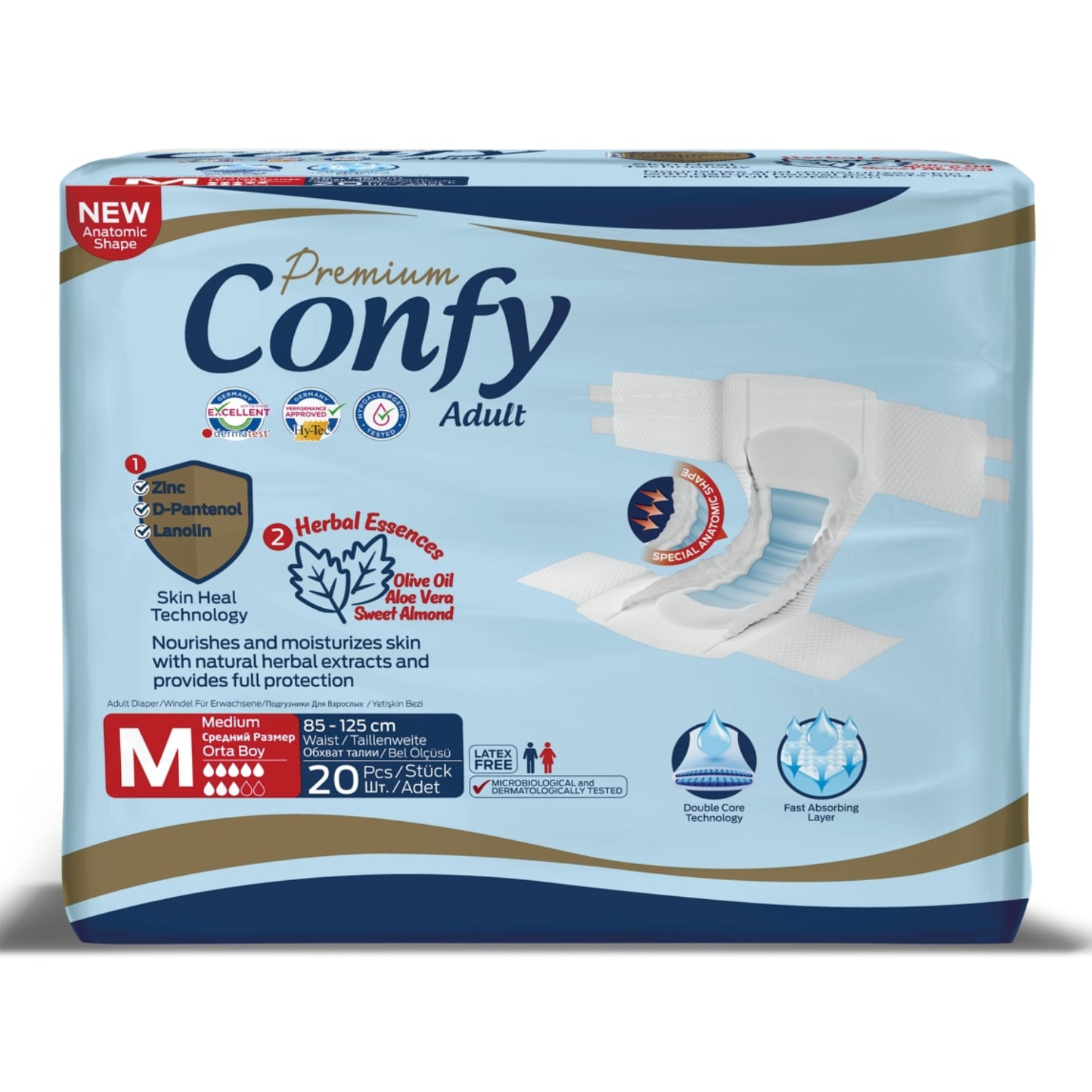 Подгузники для взрослых CONFY Adult Premium M20 размер M талия 85-125 см 20 шт - фото 1