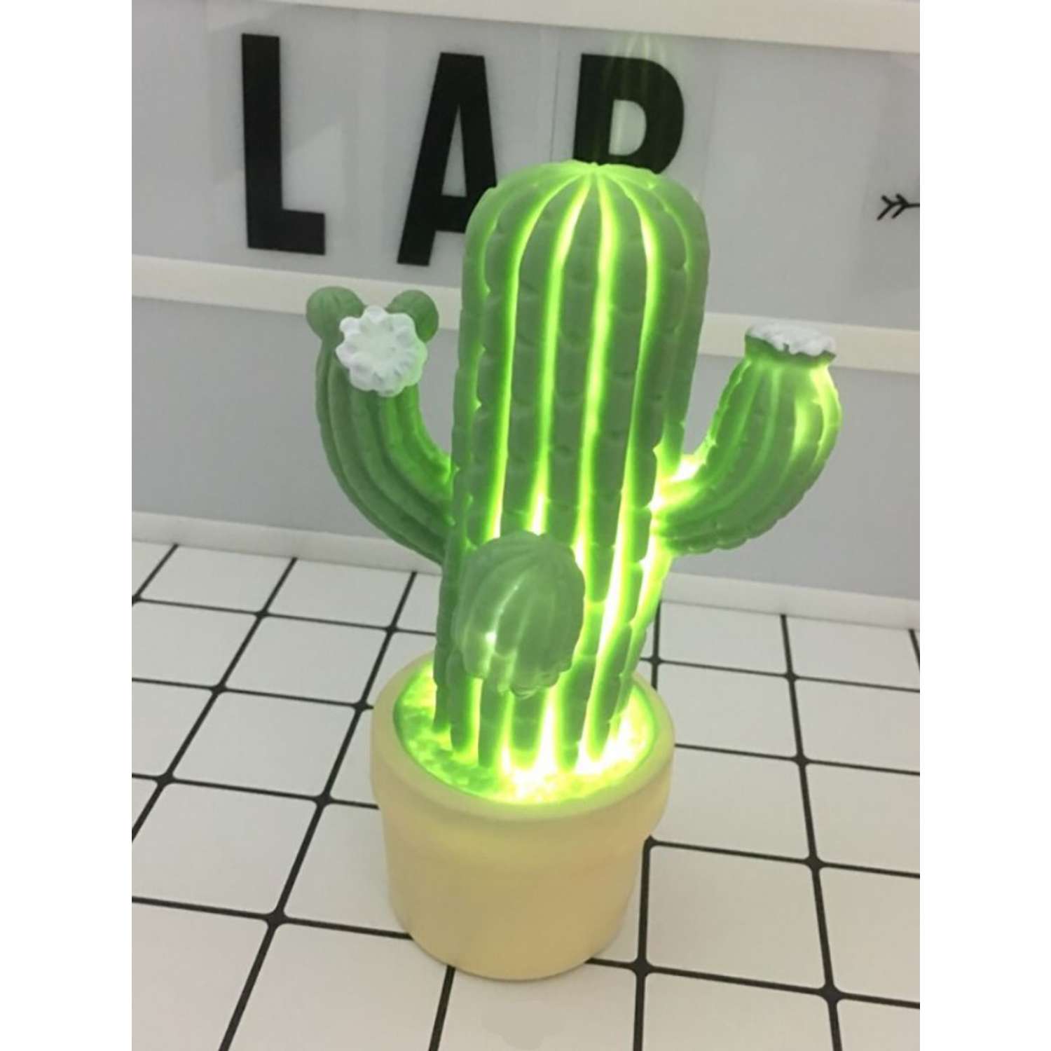 Лампа настольная светодиодная LATS ночник детский кактус зеленый - фото 7
