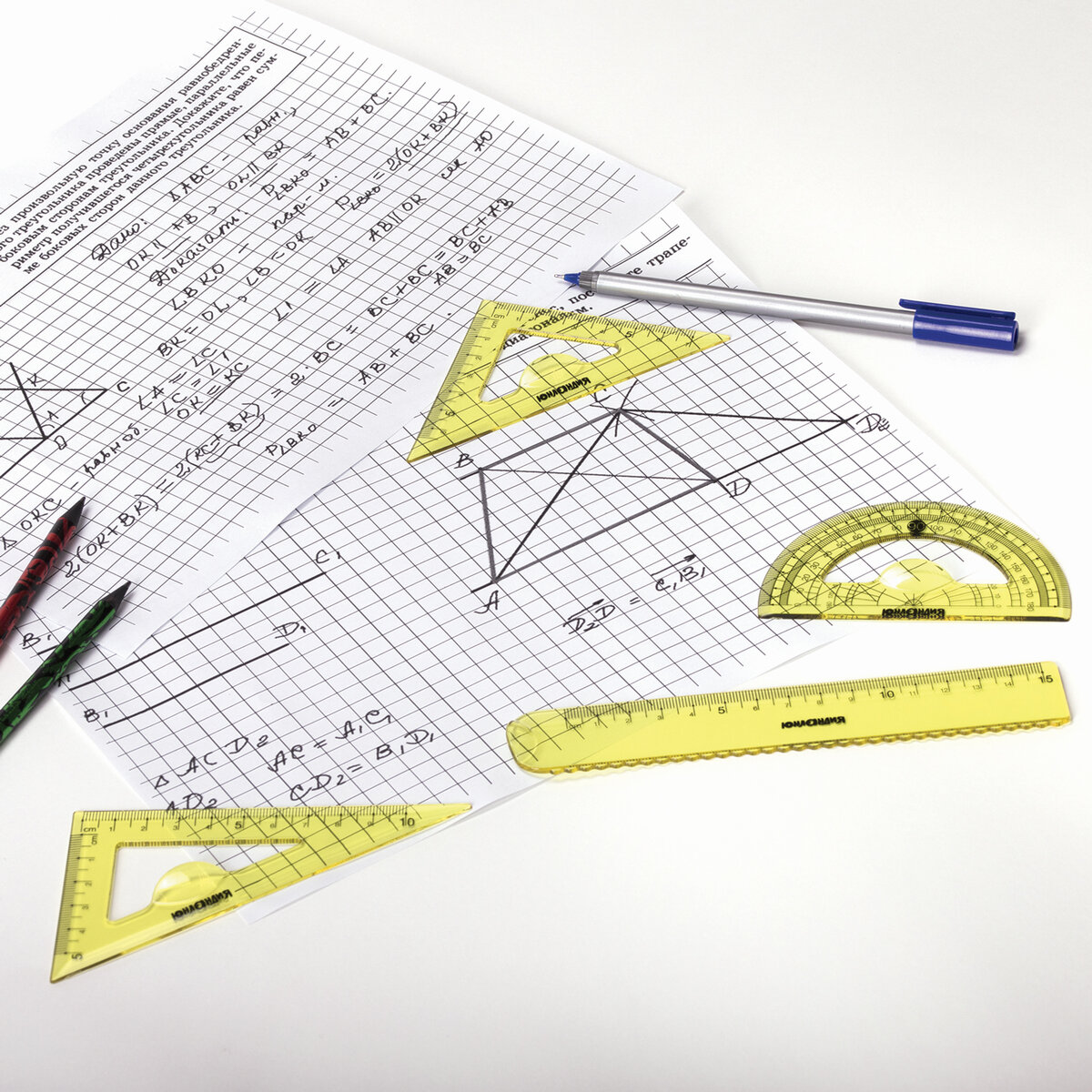 Чертежный набор Юнландия малый Start 3d линейка 15 см 2 треугольника транспортир прозрачный желтый - фото 7