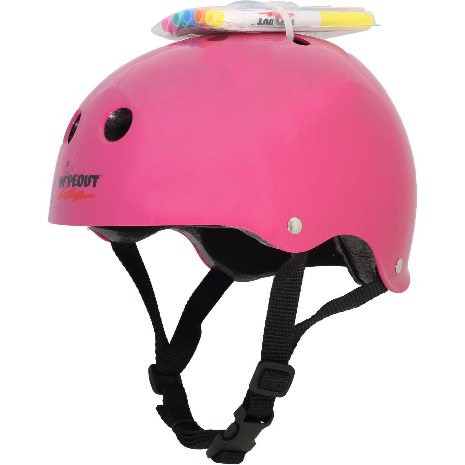 Шлем защитный спортивный WIPEOUT Neon Pink с фломастерами и трафаретами / размер L 8+ / обхват головы 52-56 см. - фото 2