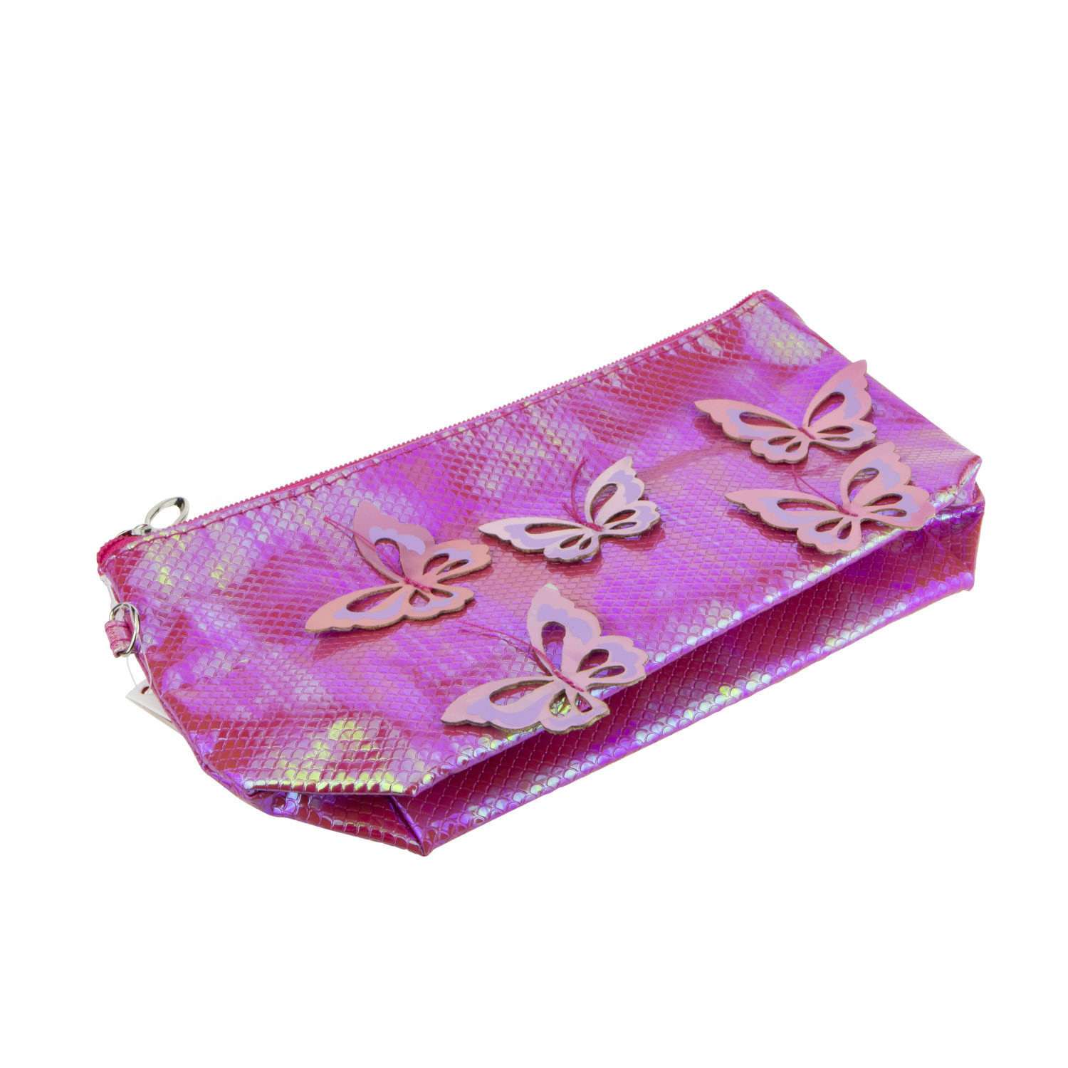 Пенал- косметичка Lukky с голографическими накладными бабочками розовая 24х13 см - фото 6