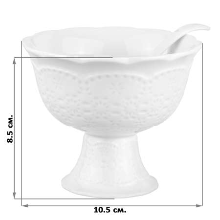 Креманка вазочка для варенья Elan Gallery 200 мл 10.5х10.5х8.5 см Кружево с ложкой