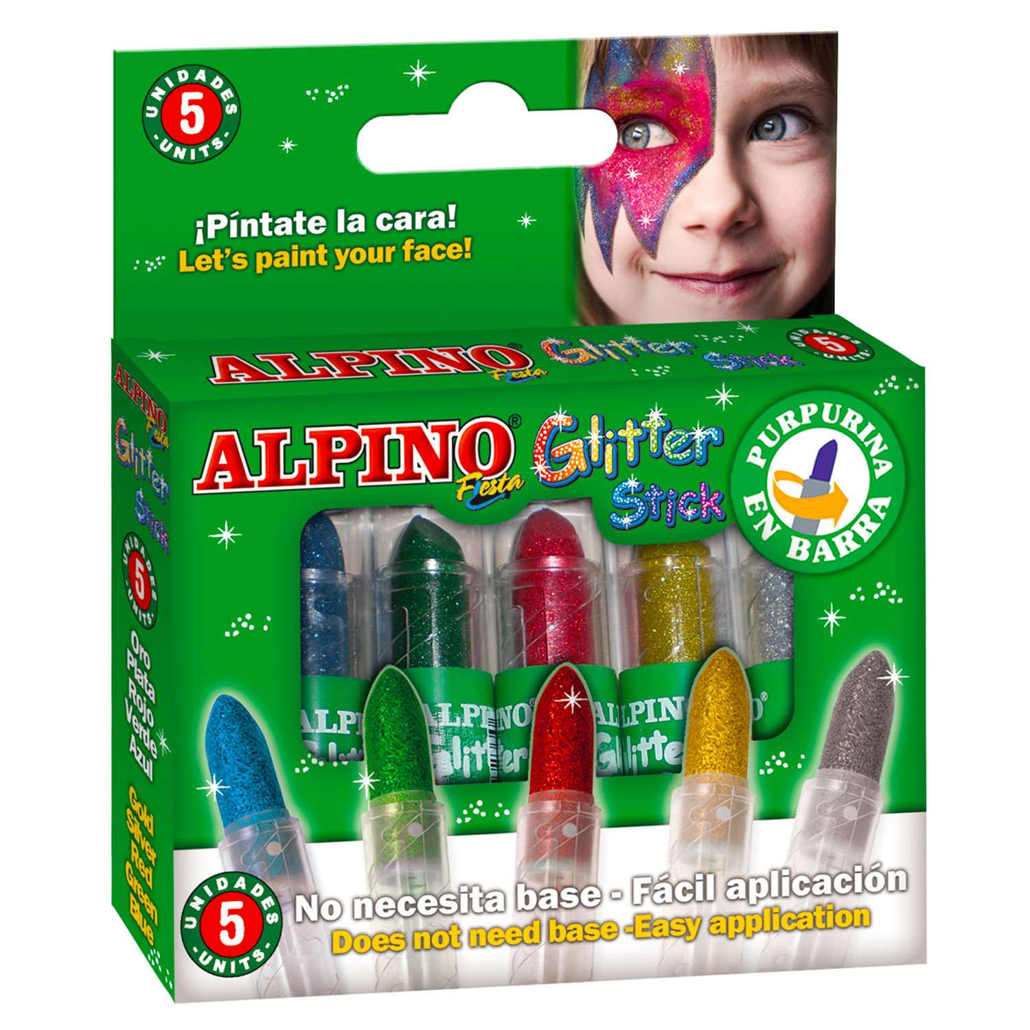 Аквагрим ALPINO Glitter Stick с блест 5 цв - фото 1