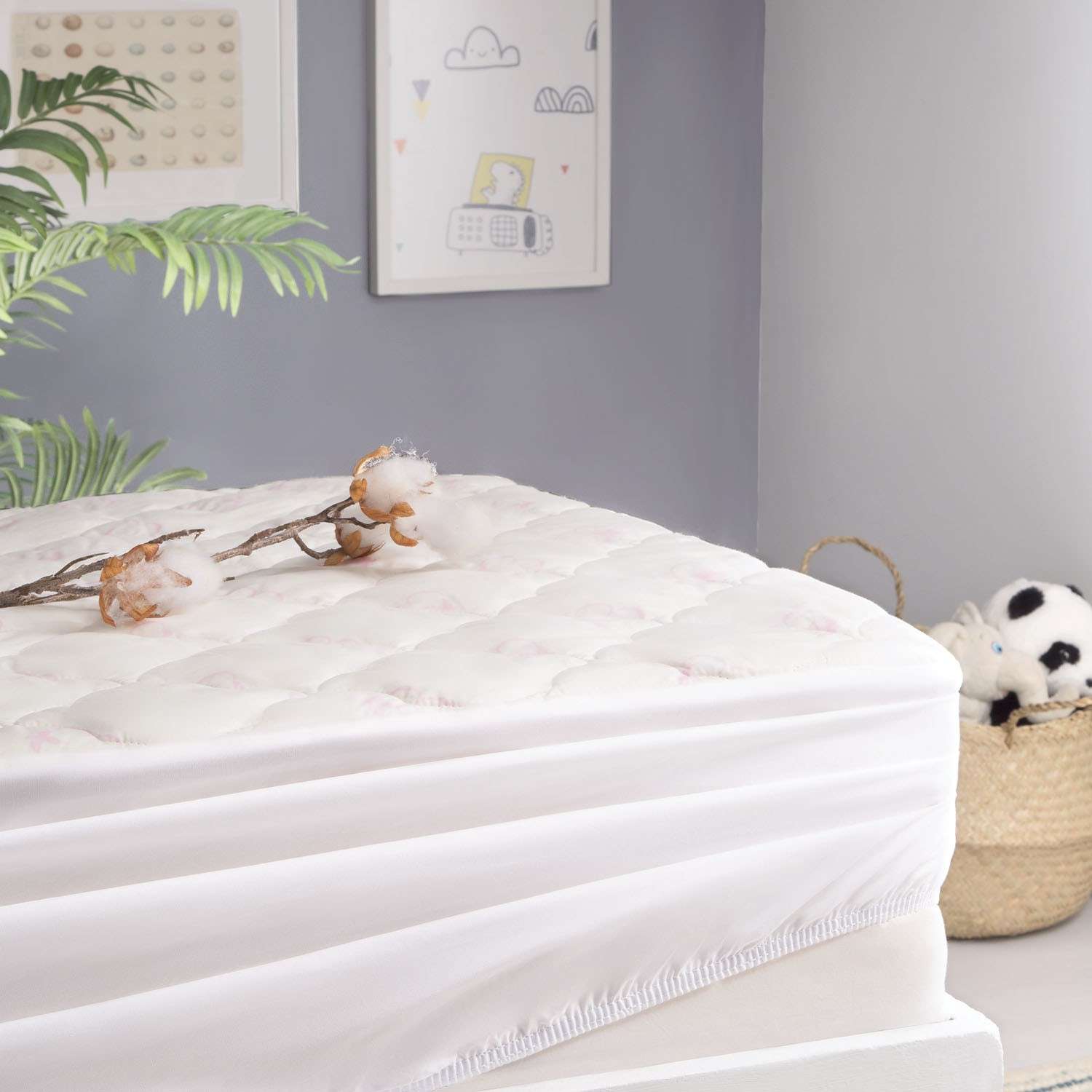 Наматрасник в кроватку Yatas Bedding белый на резинке Cotton Baby 60x120 - фото 3