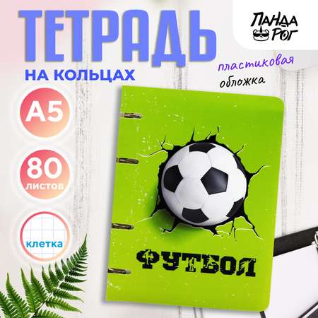 Тетрадь на кольцах ПАНДАРОГ Футбол 3D А5 80 листов пластиковая обложка