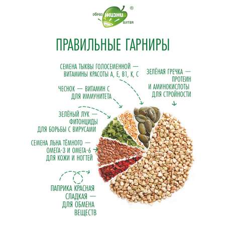 Правильные гарниры Образ жизни Алтая Гречка зеленая с семенами льна тыквы и овощами 300 г