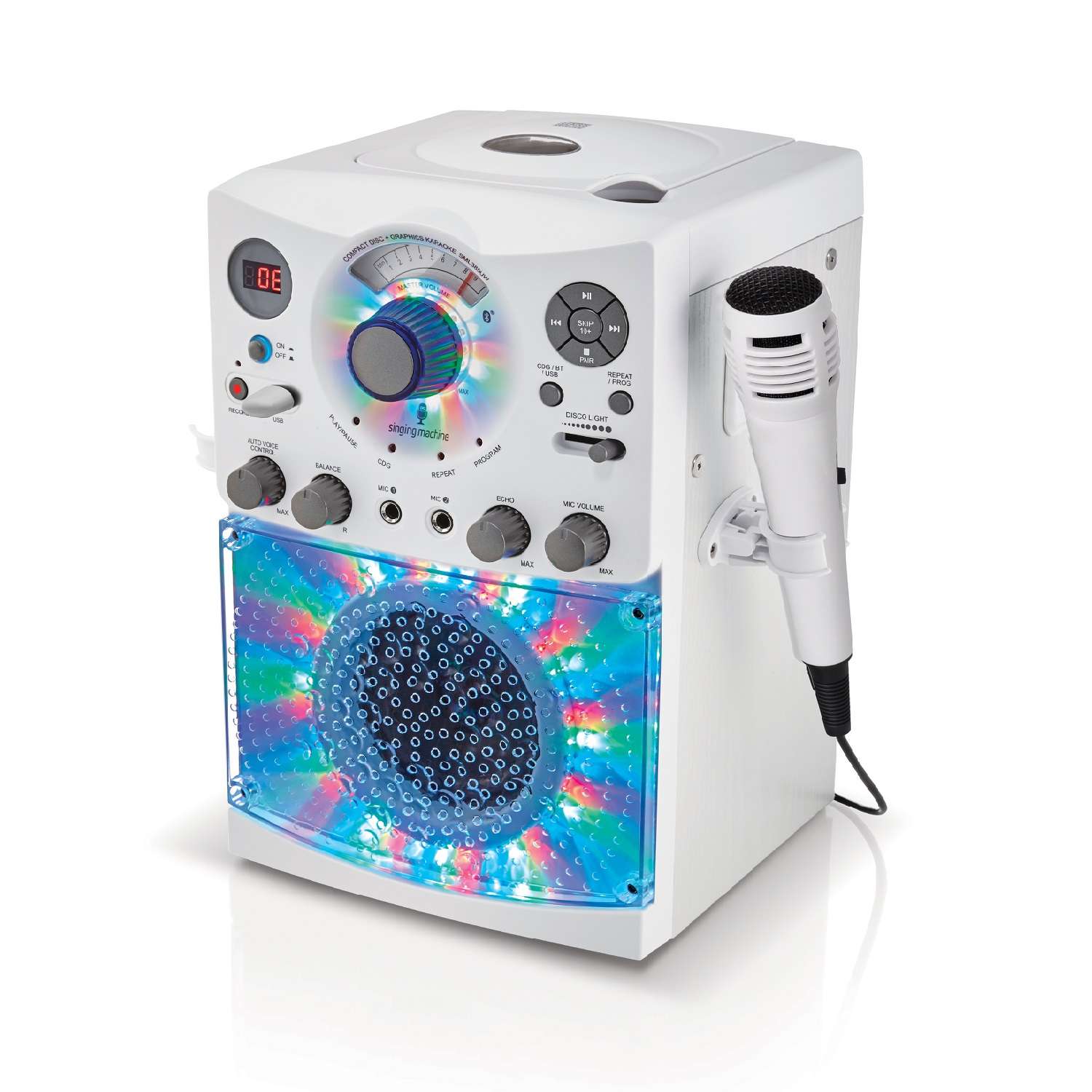 Караоке система Singing Machine с LED Disco подсветкой белый Bluetooth CD+G USB - фото 4