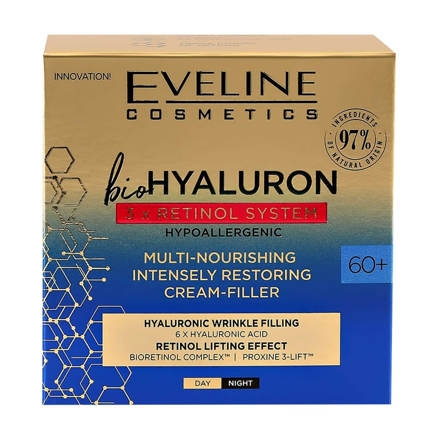 Крем для лица EVELINE 3xretinol system 60+ с гиалуроновой кислотой и ретинолом 50 мл - фото 6