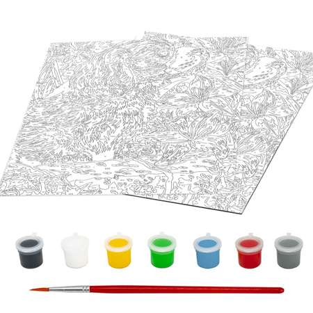 Картина по номерам Юнландия раскраска А4 с акриловыми красками Щенок в цветах на картоне с кистью