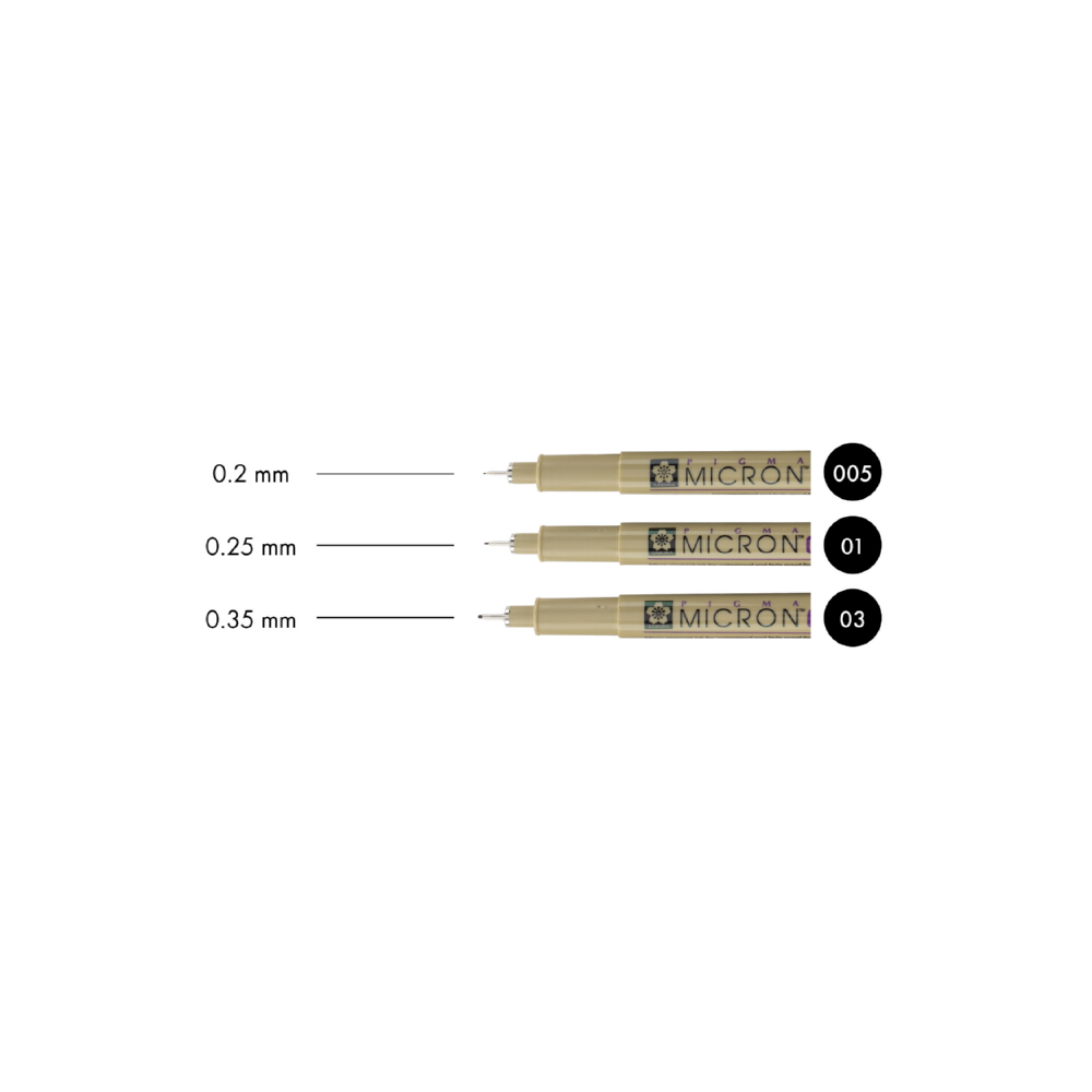 Набор капиллярных ручек SAKURA Pigma Micron 3 штуки 0.2мм 0.25мм 0.35мм цвет чернил черный - фото 5