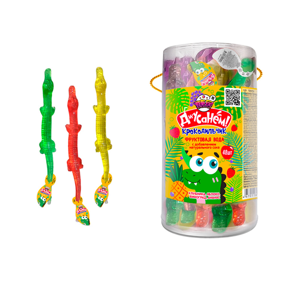 Напиток безалкогольный Fun Candy Lab Джусанём! Крокодильчик со вкусами ананаса клубники винограда яблока 48 шт по 35 мл - фото 1