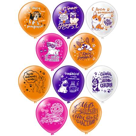 Воздушные шары для девочки МИКРОС. Территория праздника «С днем рождения» с рисунками набор 10 штук