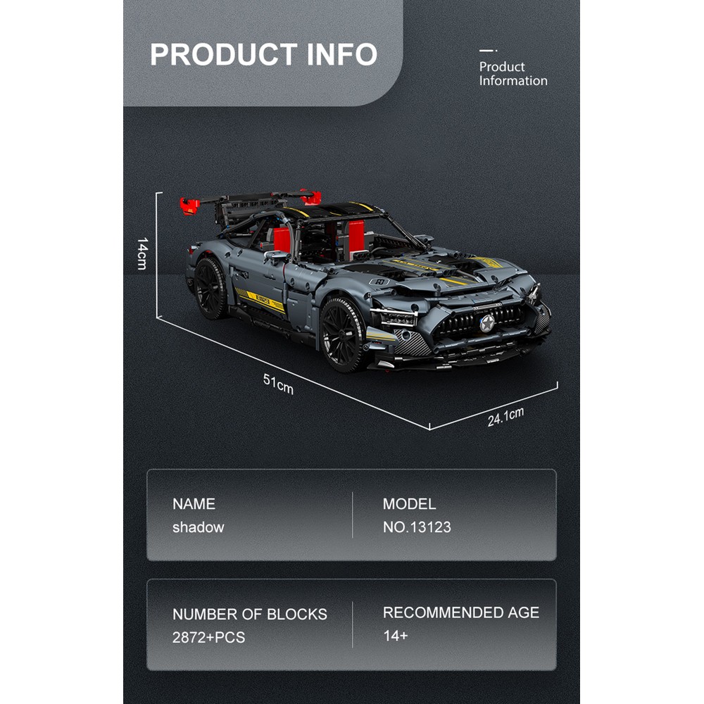 Конструктор Mould King 13123 Мерседес AMG GT R 1:8 Shadow 2872 детали - фото 8