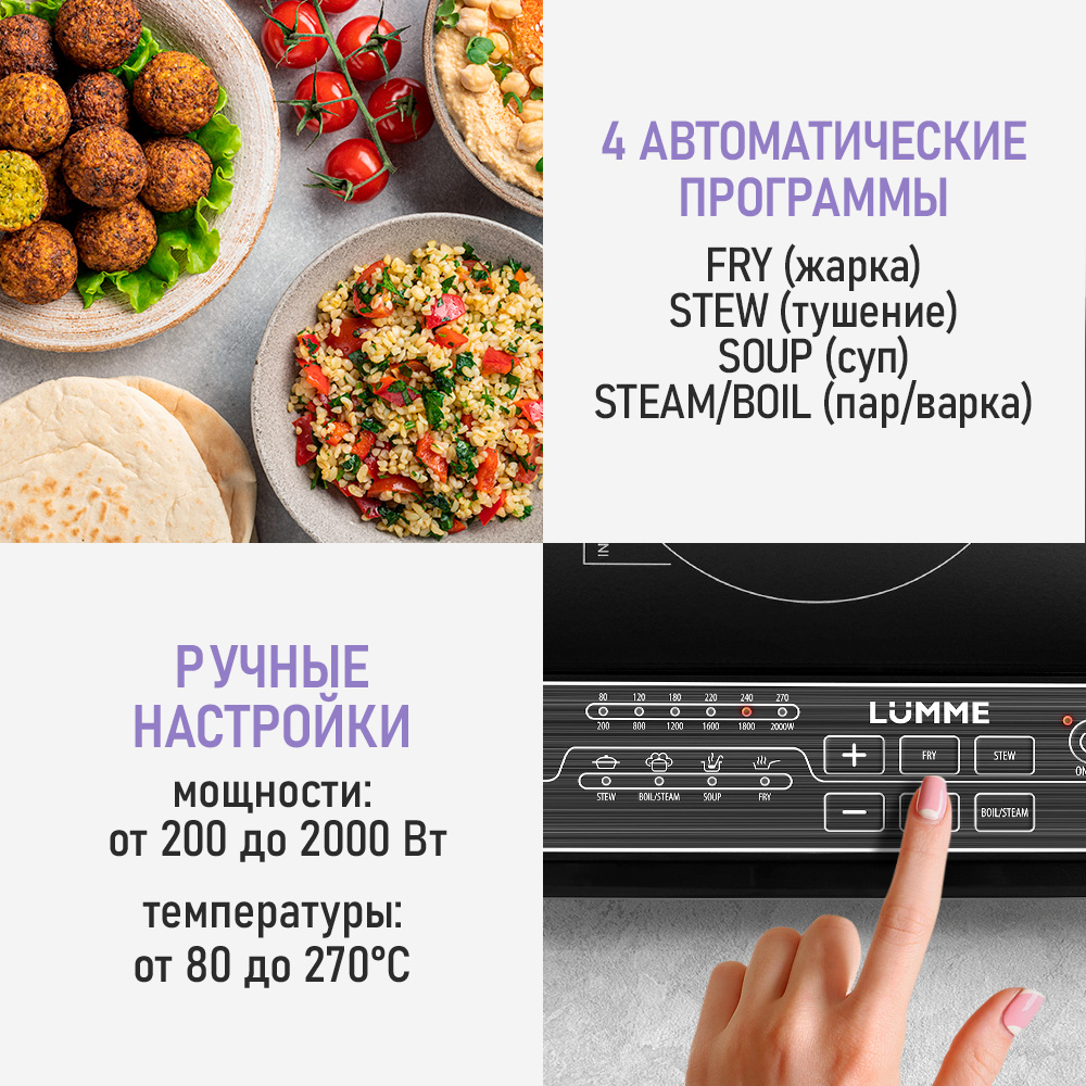 Индукционная безимпульсная электроплитка LUMME LU-HP3646A черный - фото 5