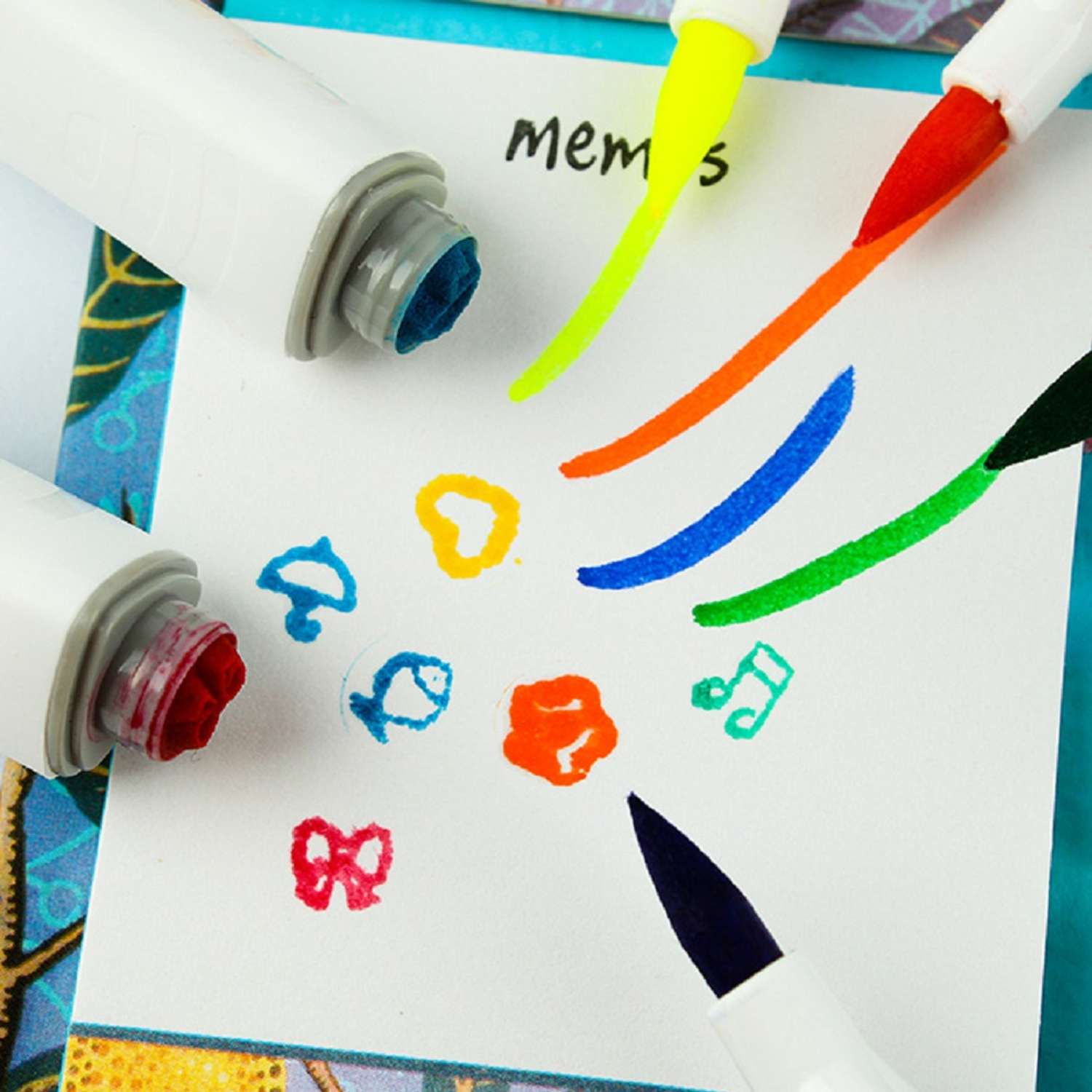 Фломастеры-кисти 36 цветов Darvish со штампами в пластиковом футляре для рисования - фото 6