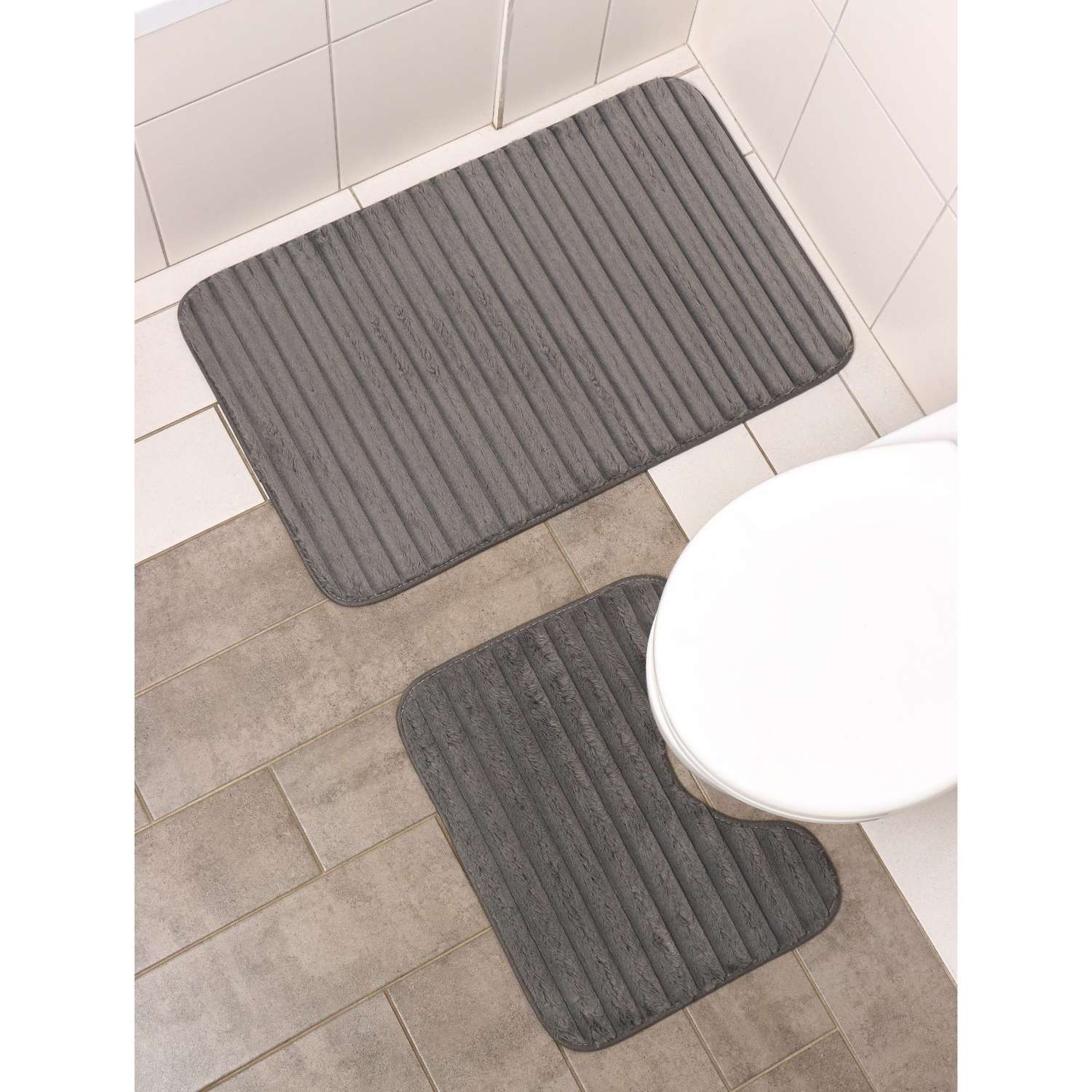 Набор ковриков SAVANNA для ванной и туалета «Оливия» 2 шт: 40×50 см 50×80 см цвет серый - фото 2