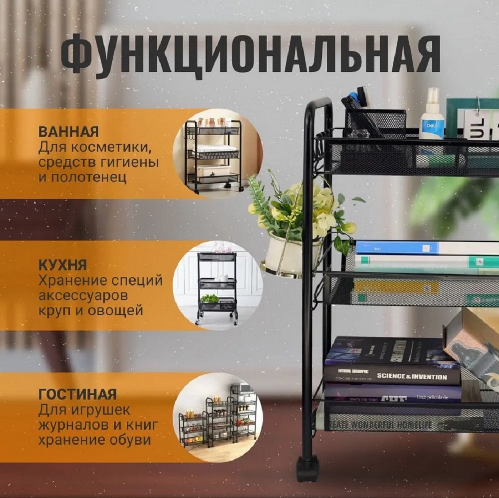 Полка для хранения ZDK Homium Storage на колесах цвет черный - фото 4