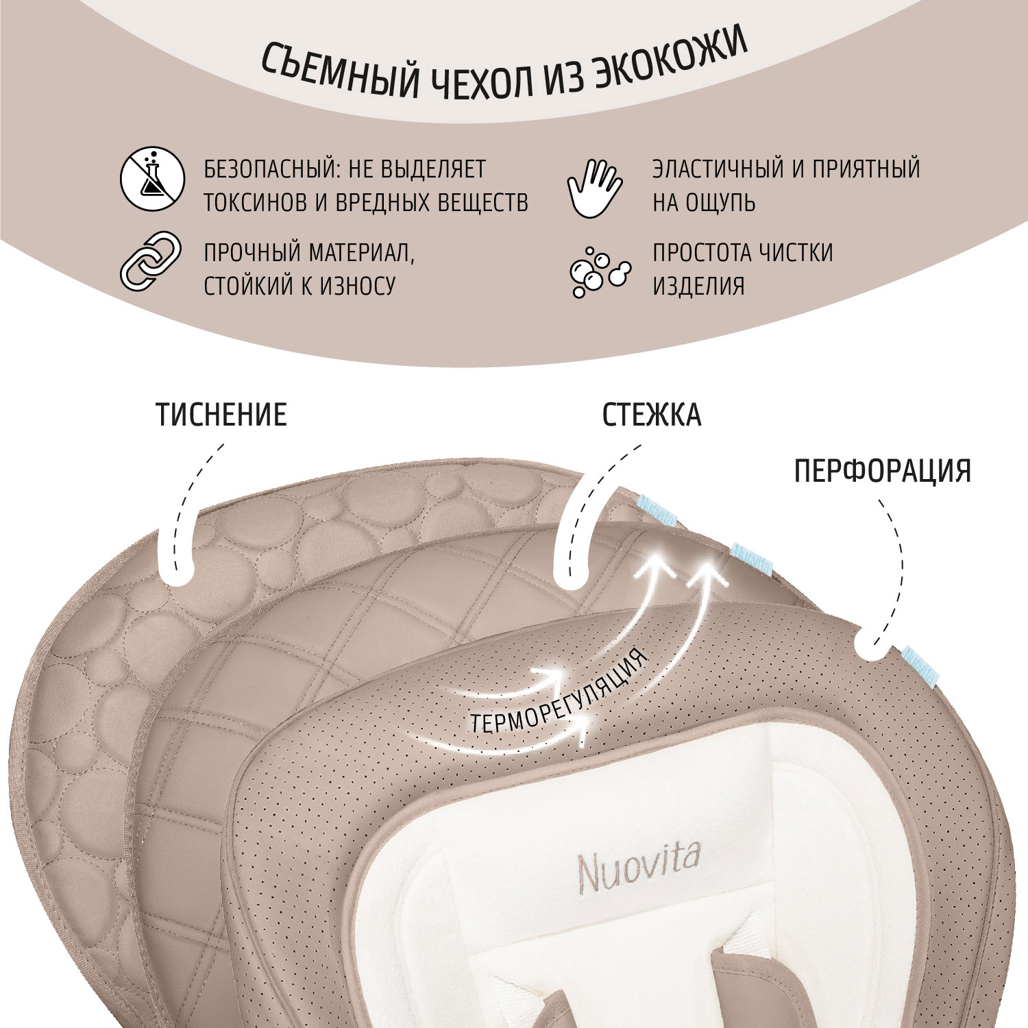 Стул-шезлонг для кормления Nuovita Tutela со стежкой Кофе с молоком - фото 8