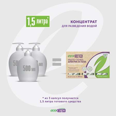 Мыло-пенка для рук и тела EcoCaps 3 капсулы концентрата с экстрактом хлопка + дозатор в комплекте