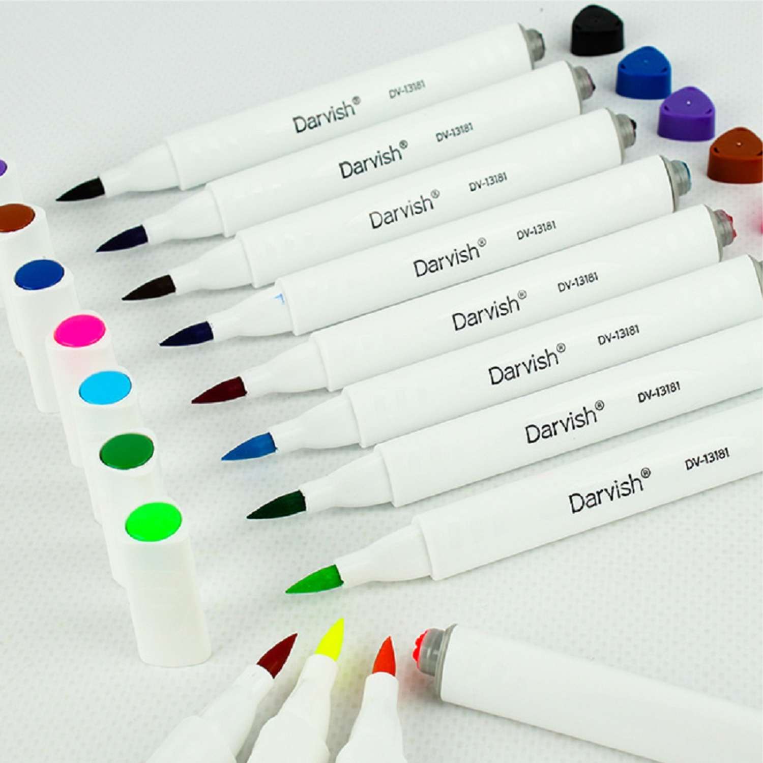 Фломастеры-кисти 24 цвета Darvish со штампами в пластиковом футляре для рисования - фото 3