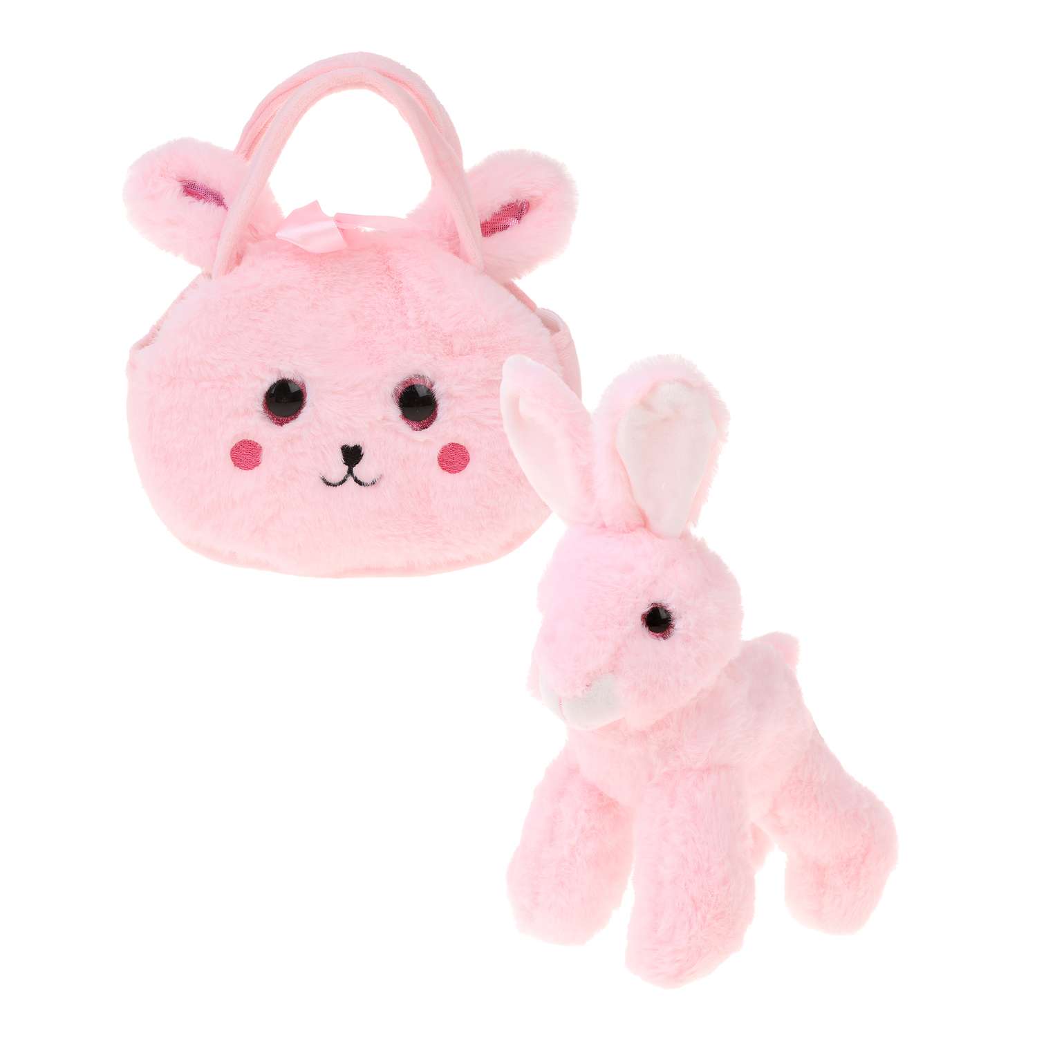 Мягкая игрушка детская Fluffy Family Зайка в сумочке заяц розовый - фото 2