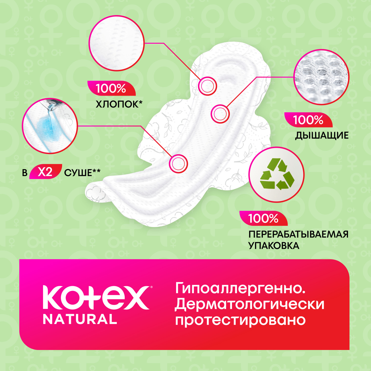 Прокладки KOTEX Natural ночные 6шт