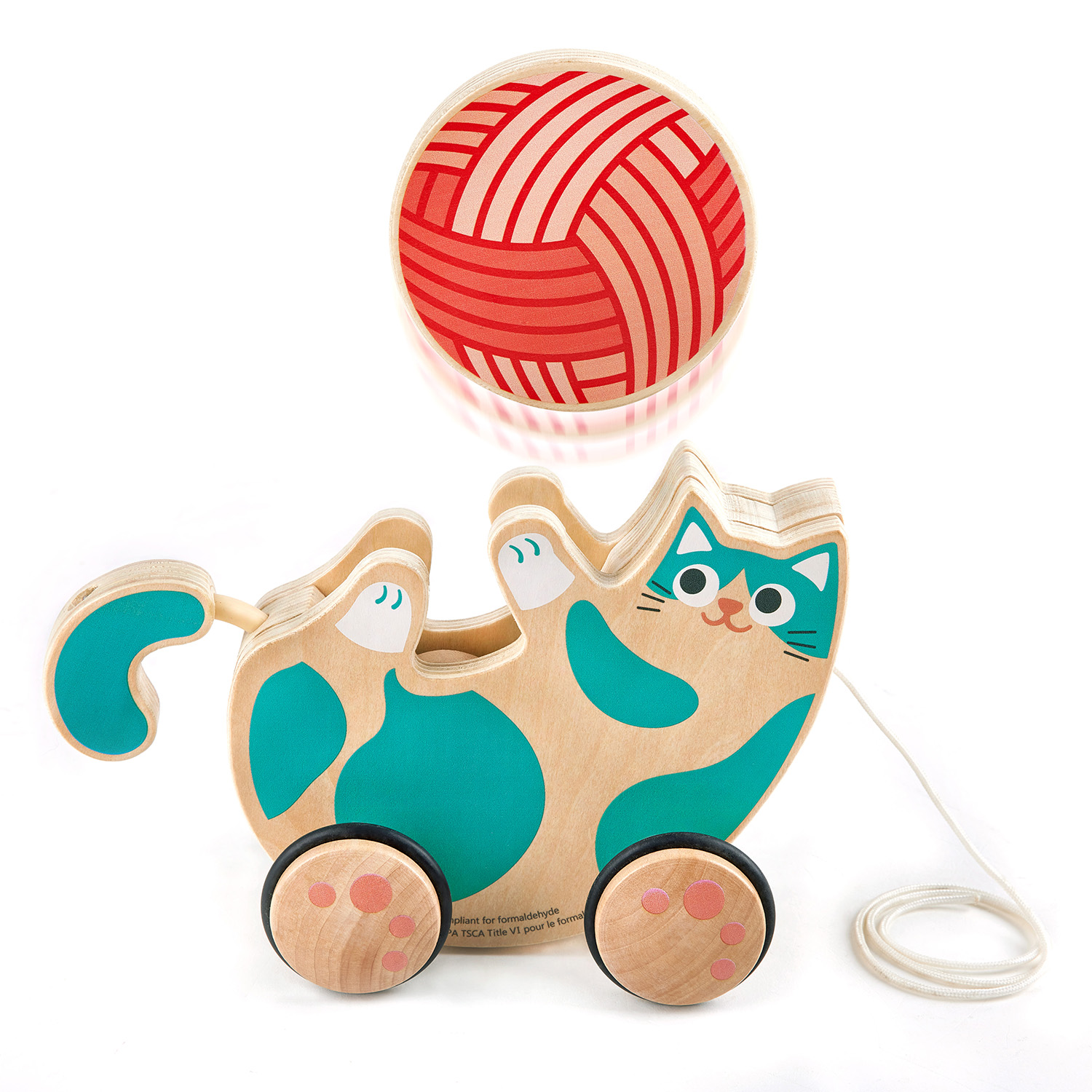 Игрушка для малышей каталка HAPE погремушка Игривый котенок E0366_HP - фото 1