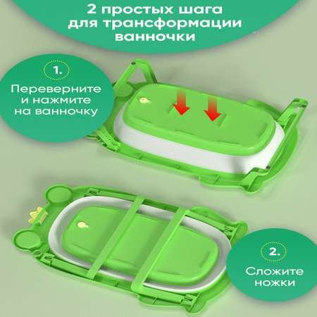 Ванночка для купания Wellinger Kids складная с термометром и подушкой зеленая