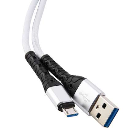 Дата-кабель mObility USB – microUSB 3А тканевая оплетка белый