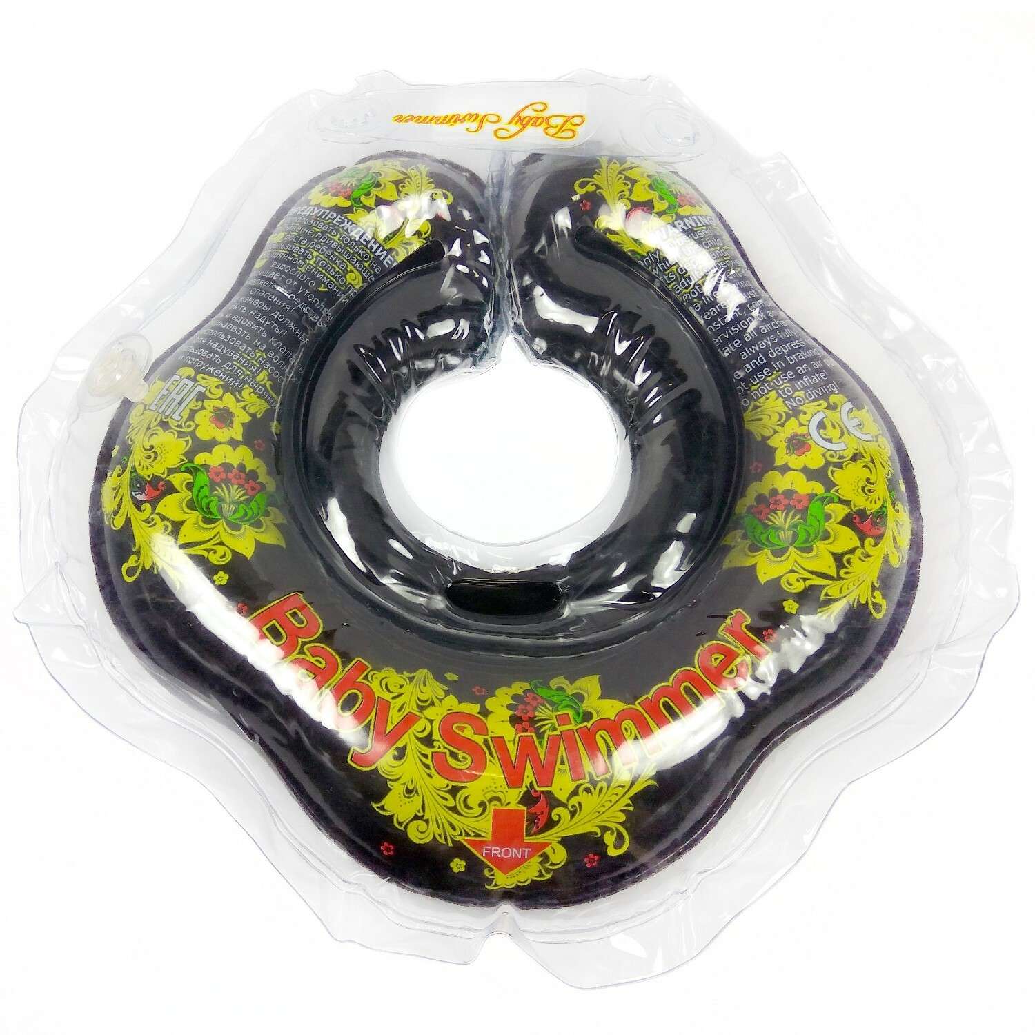 Круг для купания BabySwimmer Хохлома на шею 0-24месяцев Черный - фото 1