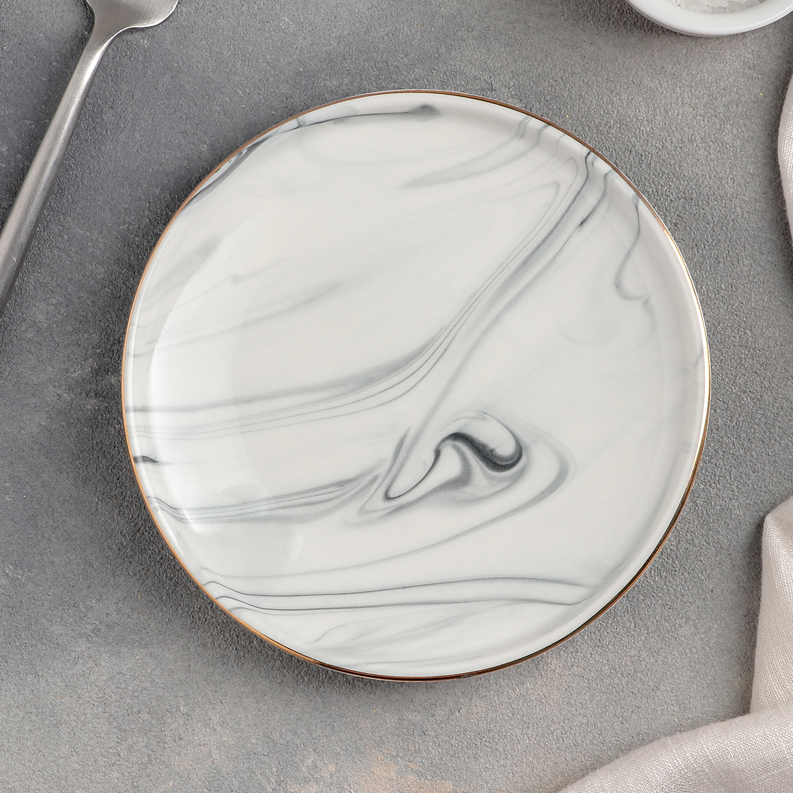 Тарелка Sima-Land пирожковая Мрамор 15х2 см цвет серый - фото 1