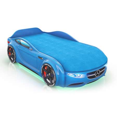 Кровать-машинка ROMACK Baby голубая+подсветка дна и фар+цветная обшивка матраса