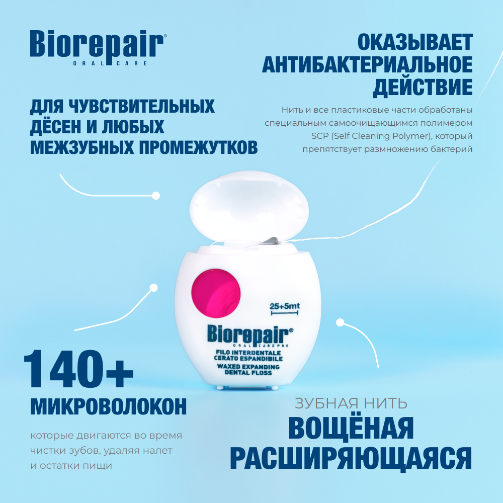 Нить зубная Biorepair Filo Cerato Espandibile Вощеная расширяющаяся - фото 2