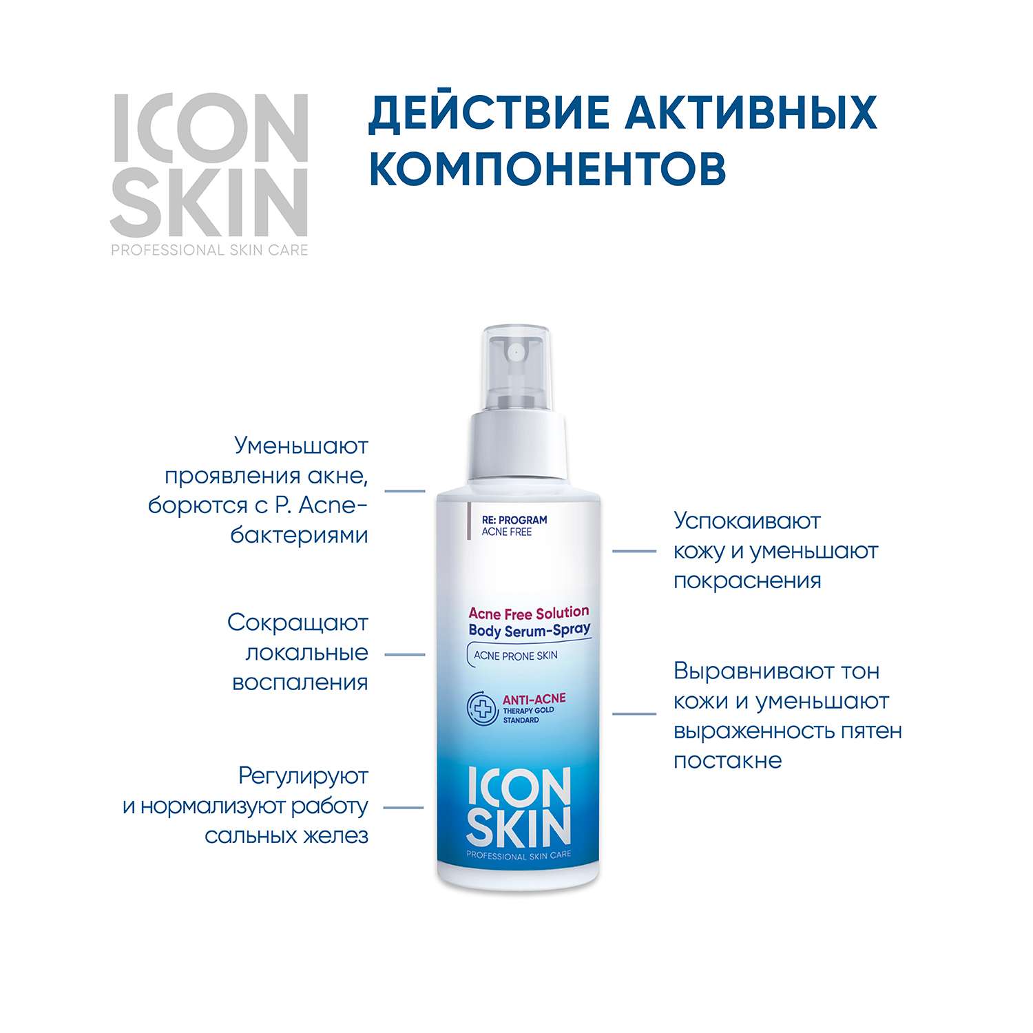 Сыворотка ICON SKIN спрей от акне на теле acne free solution - фото 2