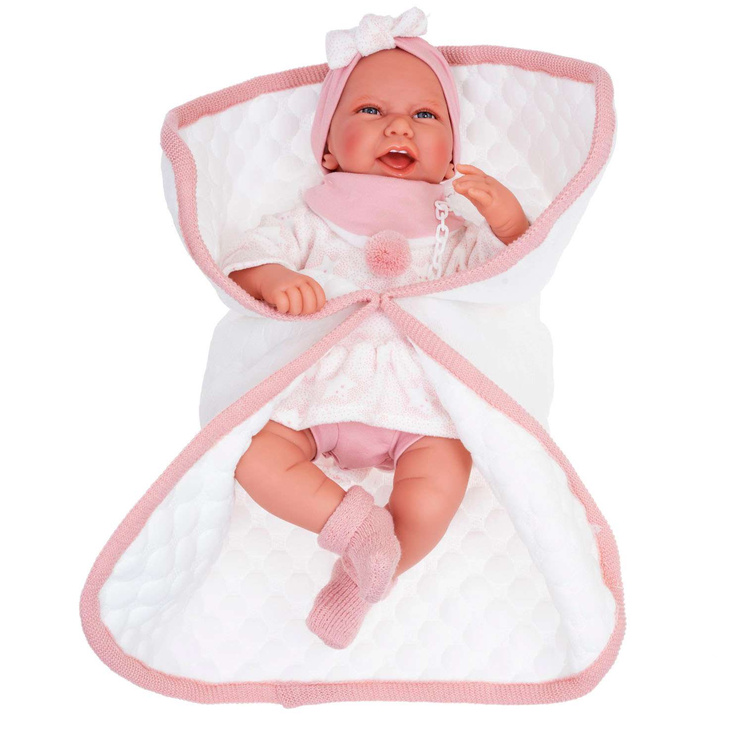Кукла младенец Antonio Juan Реборн Пола в розовом 40 см мягконабивная 3304 - фото 1